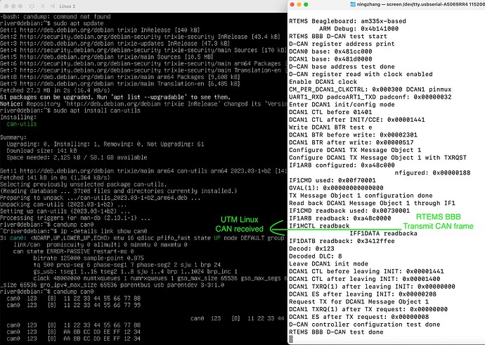 rtems bbb to utm linux